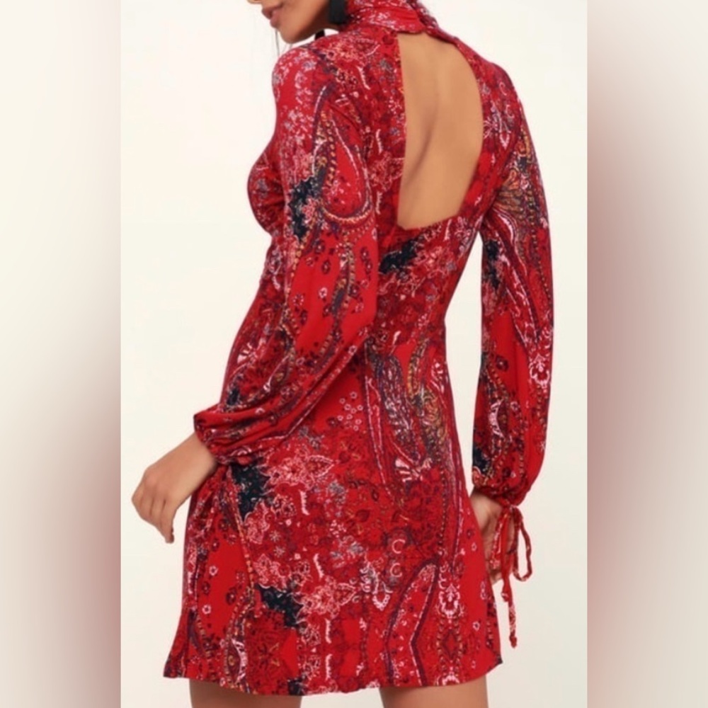 Free People Red Paisley Long Sleeve Dress